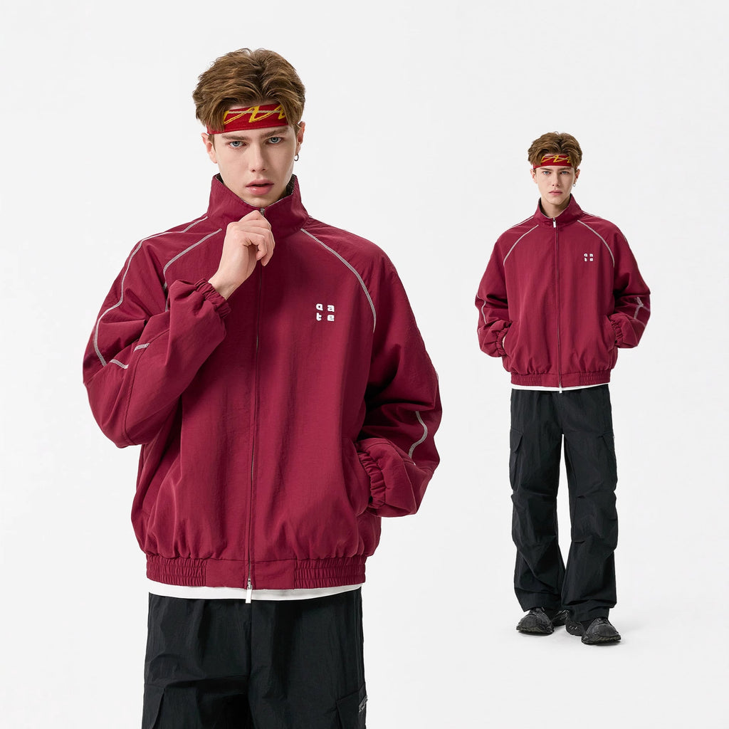 Style Sports Jacket with Reflective Stripes and Color Blocking for Men and Women, Red Couple's Outerwear eprolo