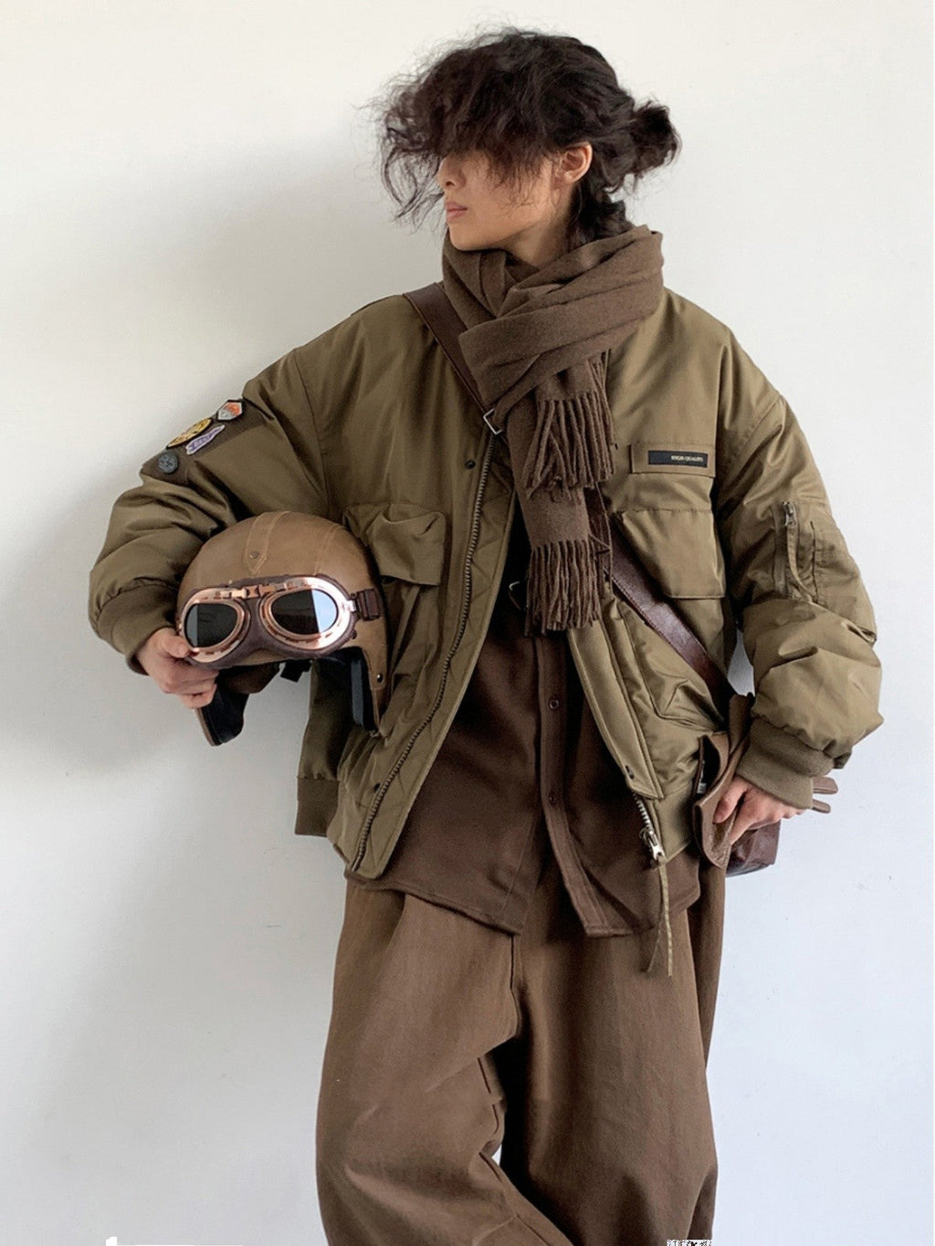 Embrace vintage-inspired style with this oversized pilot down jacket, designed for those who appreciate classic workwear aesthetics. LittleYogaSocks