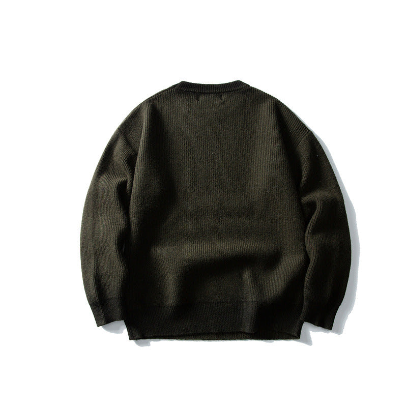 Trend Round Neck Knit Sweater Men Loose Casual Color Block Letter Sweater eprolo