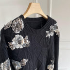 Women's Heavy Sequin Floral Embroidery Top LittleYogaSocks