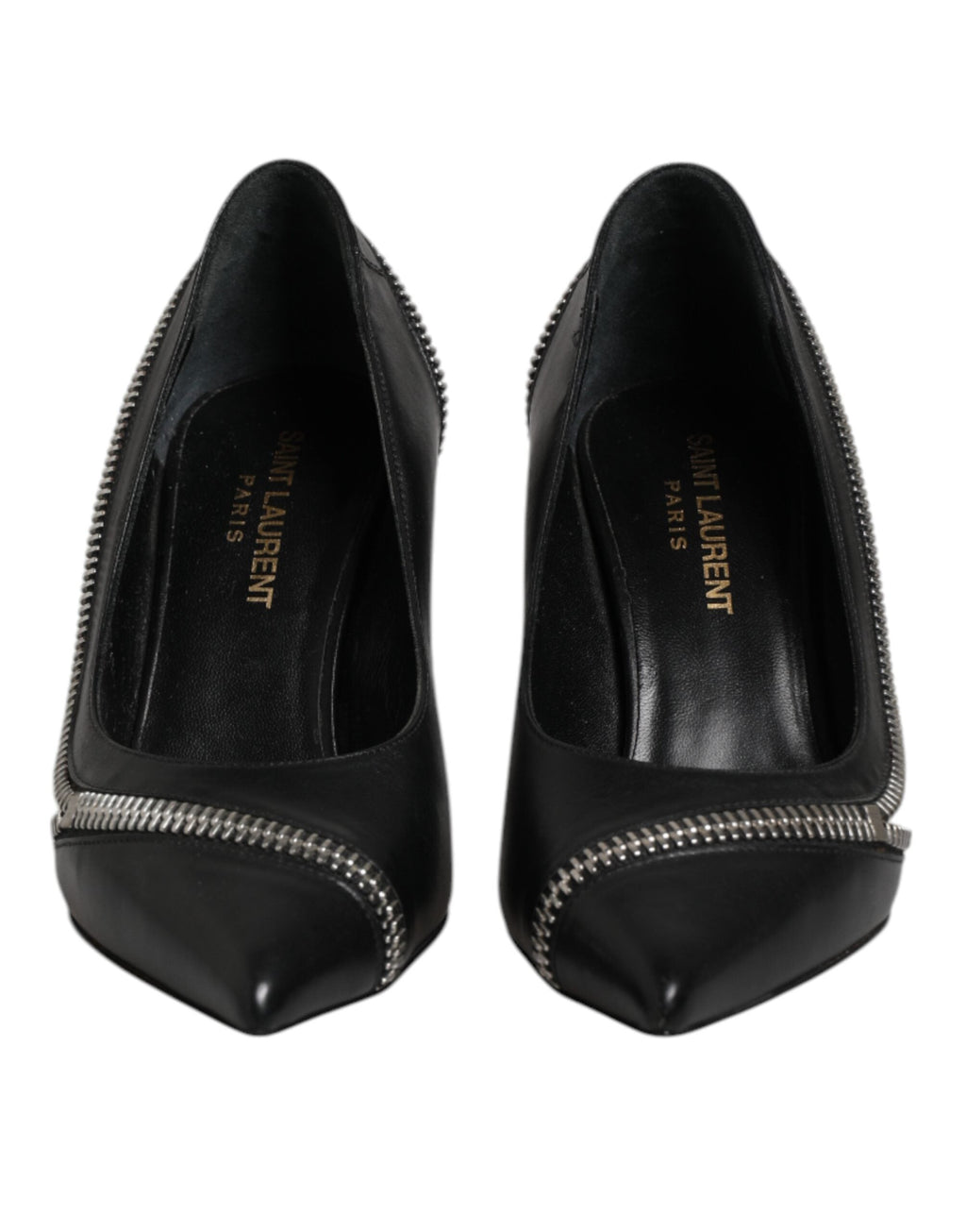 Saint Laurent White Black Leather Pointed Toe Heels Shoes Saint Laurent