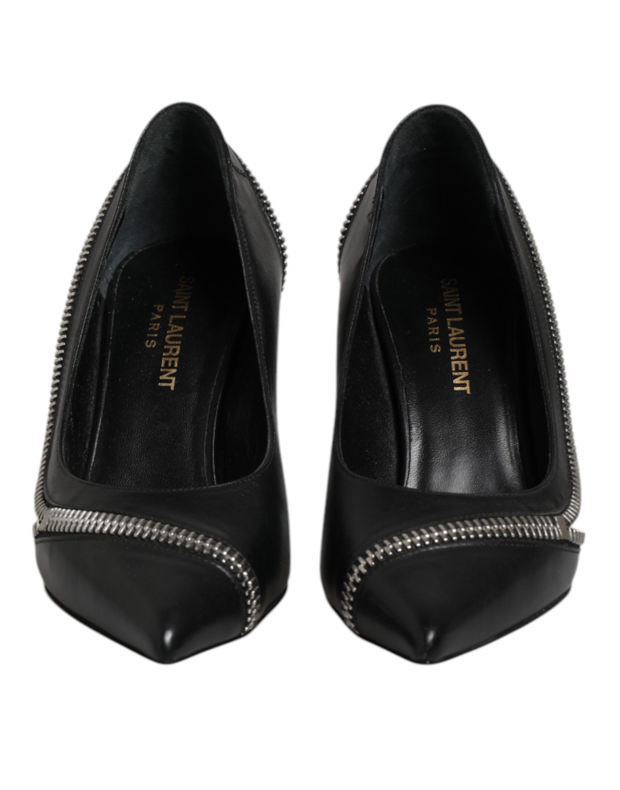 Saint Laurent White Black Leather Pointed Toe Heels Shoes Saint Laurent