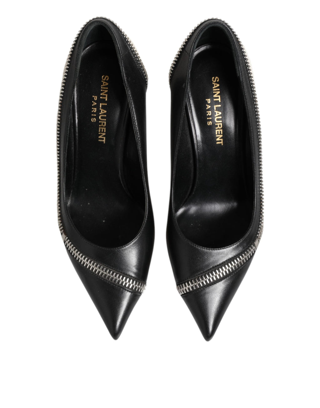 Saint Laurent White Black Leather Pointed Toe Heels Shoes Saint Laurent