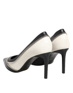 Saint Laurent White Black Leather Pointed Toe Heels Shoes Saint Laurent
