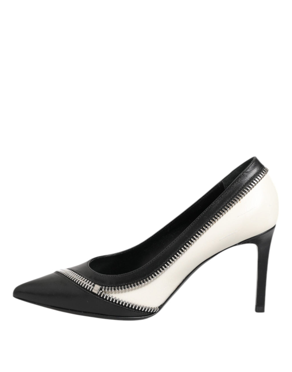 Saint Laurent White Black Leather Pointed Toe Heels Shoes Saint Laurent