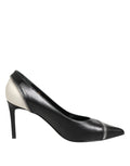 Saint Laurent White Black Leather Pointed Toe Heels Shoes Saint Laurent