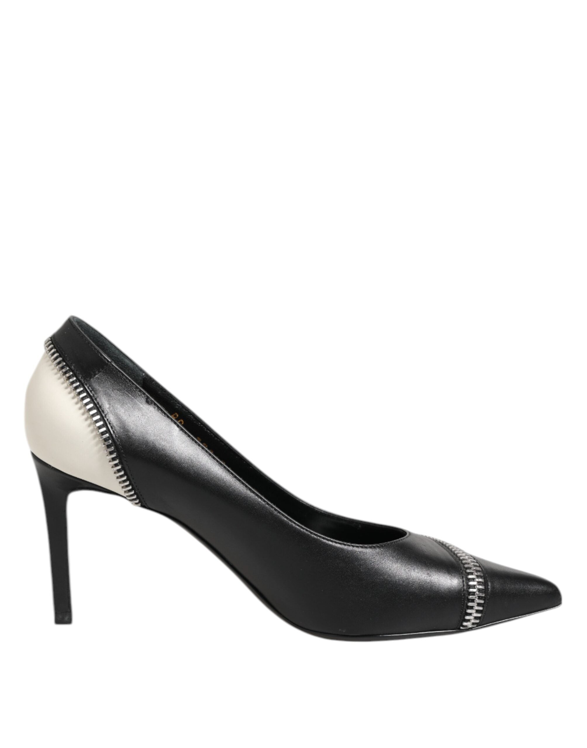 Saint Laurent White Black Leather Pointed Toe Heels Shoes Saint Laurent