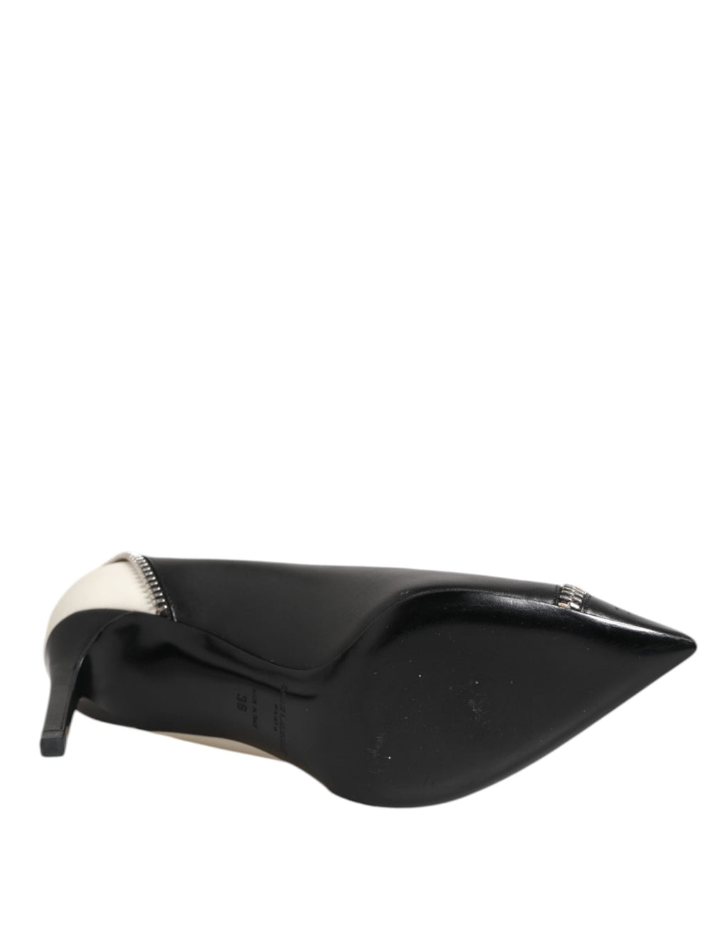 Saint Laurent White Black Leather Pointed Toe Heels Shoes Saint Laurent