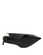 Saint Laurent White Black Leather Pointed Toe Heels Shoes Saint Laurent