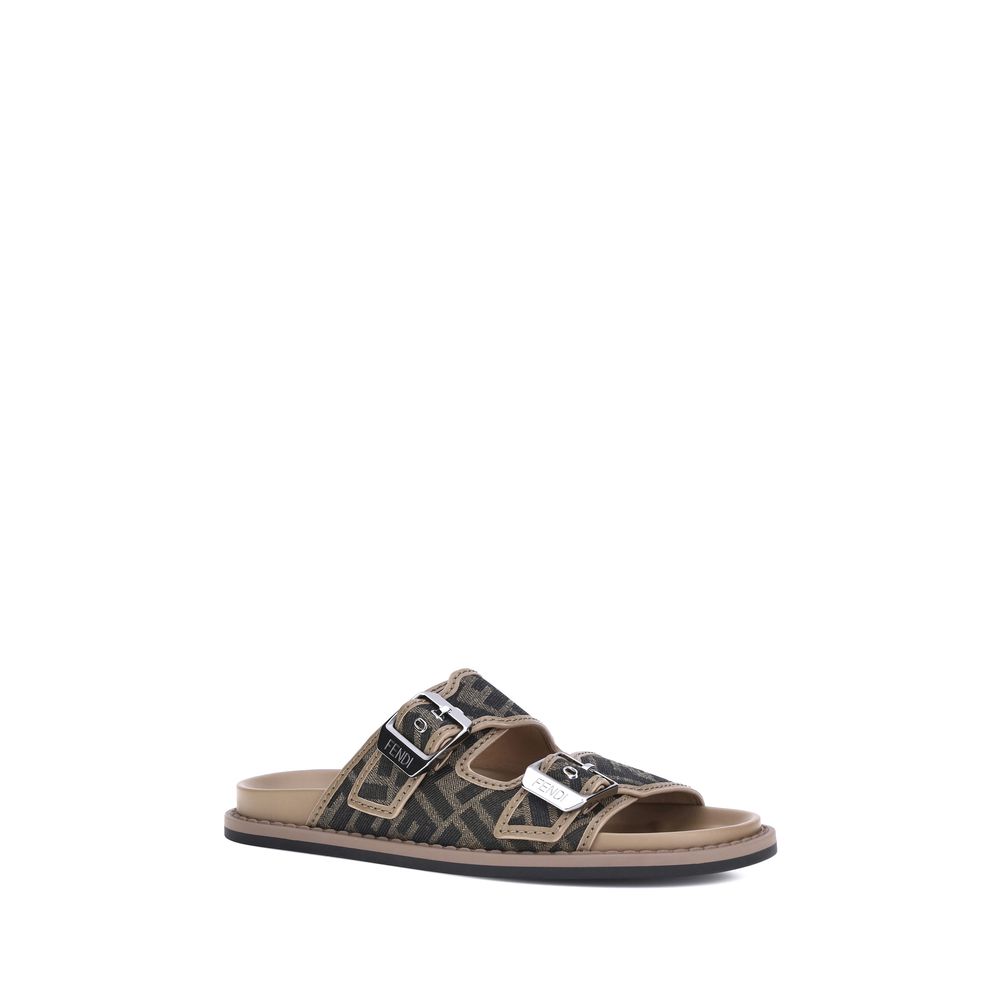 Fendi Brown Calf Leather Bos Taurus Flat Sandals Fendi
