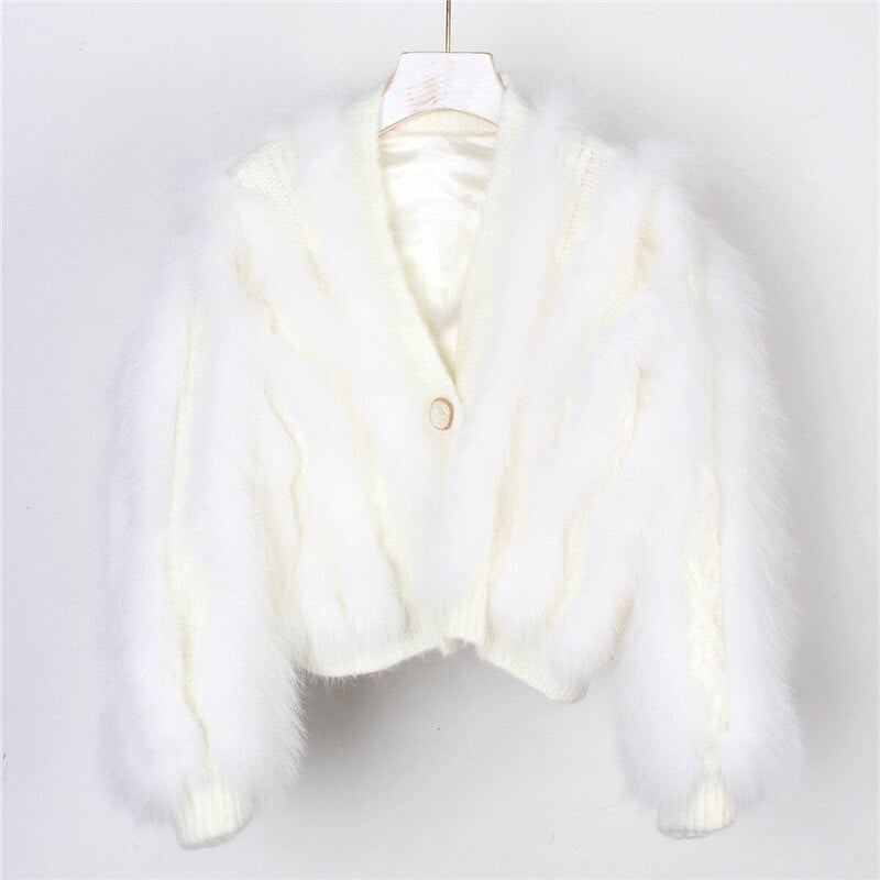 Winter New Fox Car Strip Sweater Women's Ultra-Short Cardigan Waistcoat Light Luxury eprolo