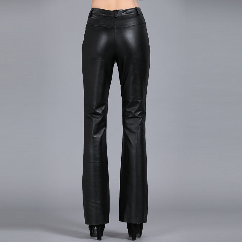 Fashion Women's Solid Color Bootcut Leather Suit Leather Pants LittleYogaSocks