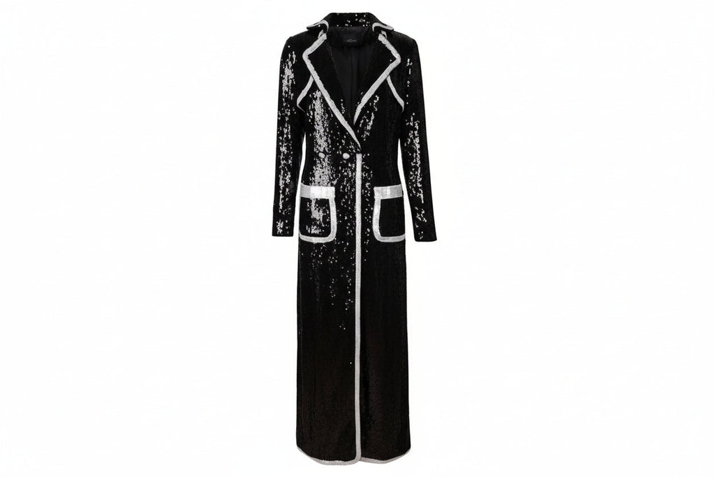 Women's Black Sequin Long sophisticated black sequin jacket eprolo