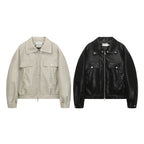 Retro Deconstructed PU Leather Jacket for Men, Turn-down Collar, Streetwear Preppy Style, Trendy Casual Outwear eprolo