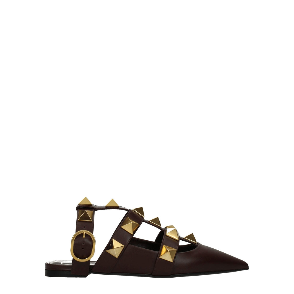 Valentino Garavani Brown Leather Flat Sandals Valentino Garavani