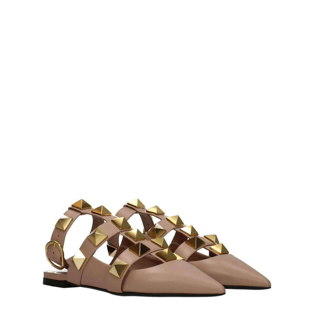 Valentino Garavani Pink Leather Flat Sandals Valentino Garavani