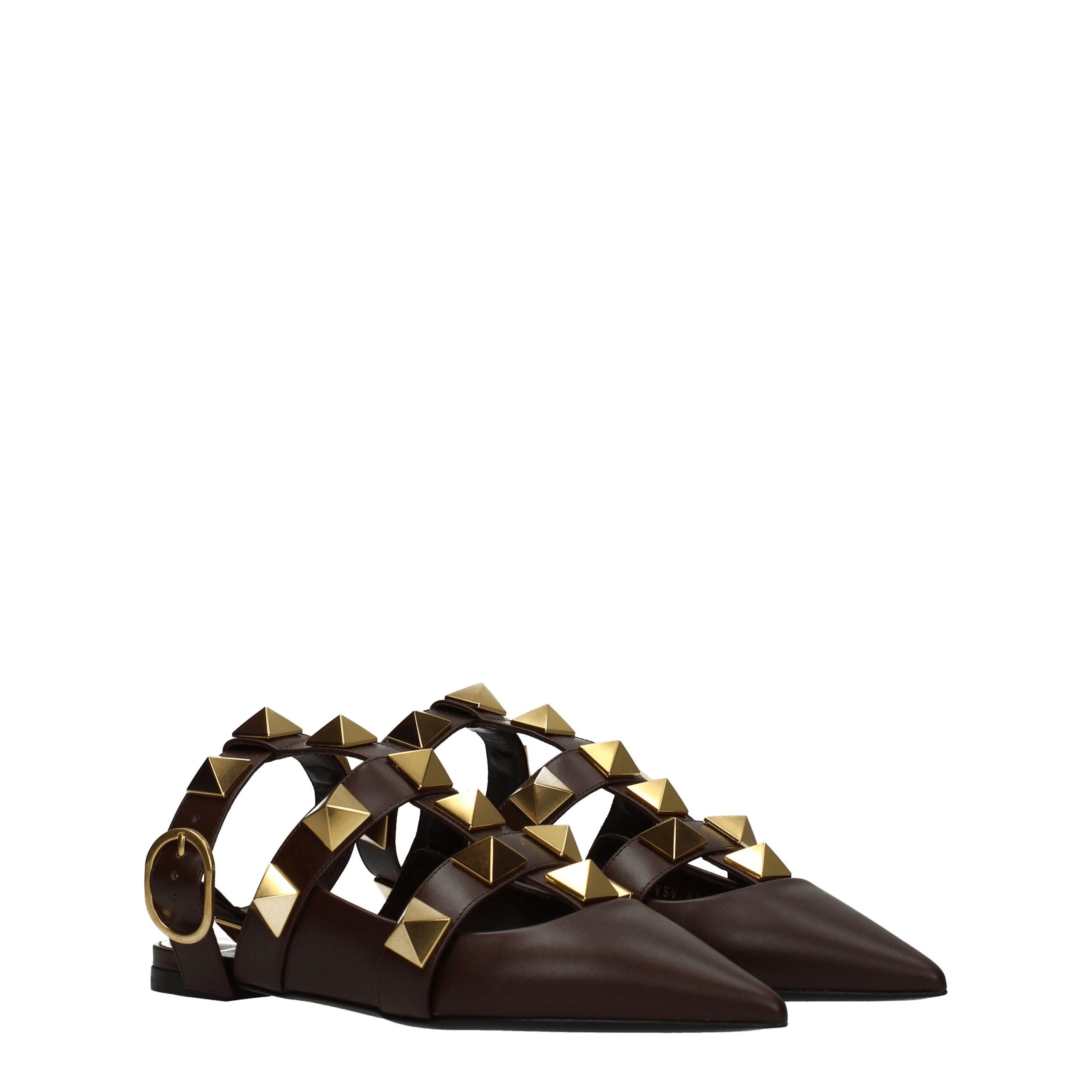 Valentino Garavani Brown Leather Flat Sandals Valentino Garavani