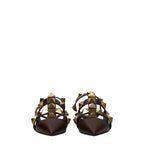 Valentino Garavani Brown Leather Flat Sandals Valentino Garavani