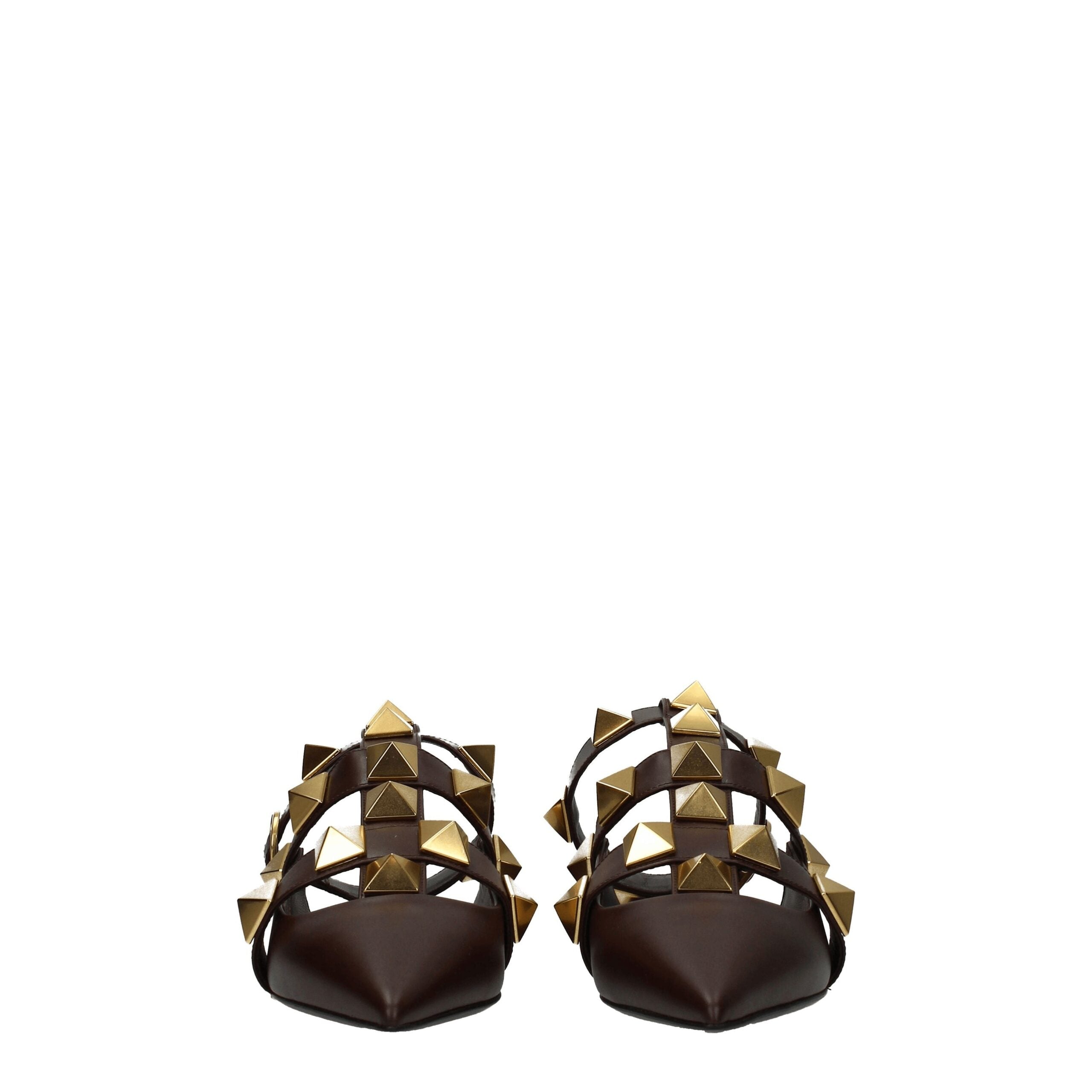 Valentino Garavani Brown Leather Flat Sandals Valentino Garavani