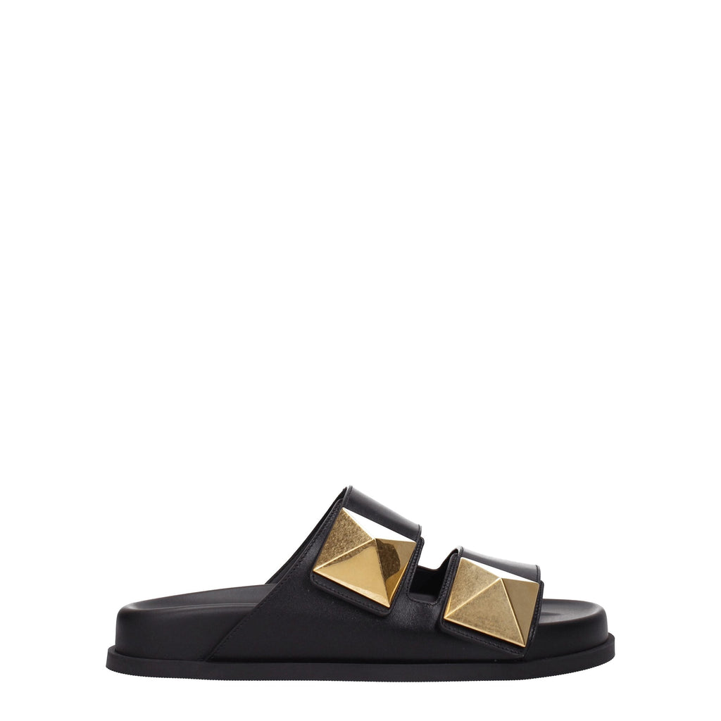 Valentino Garavani Black Leather Slippers Valentino Garavani