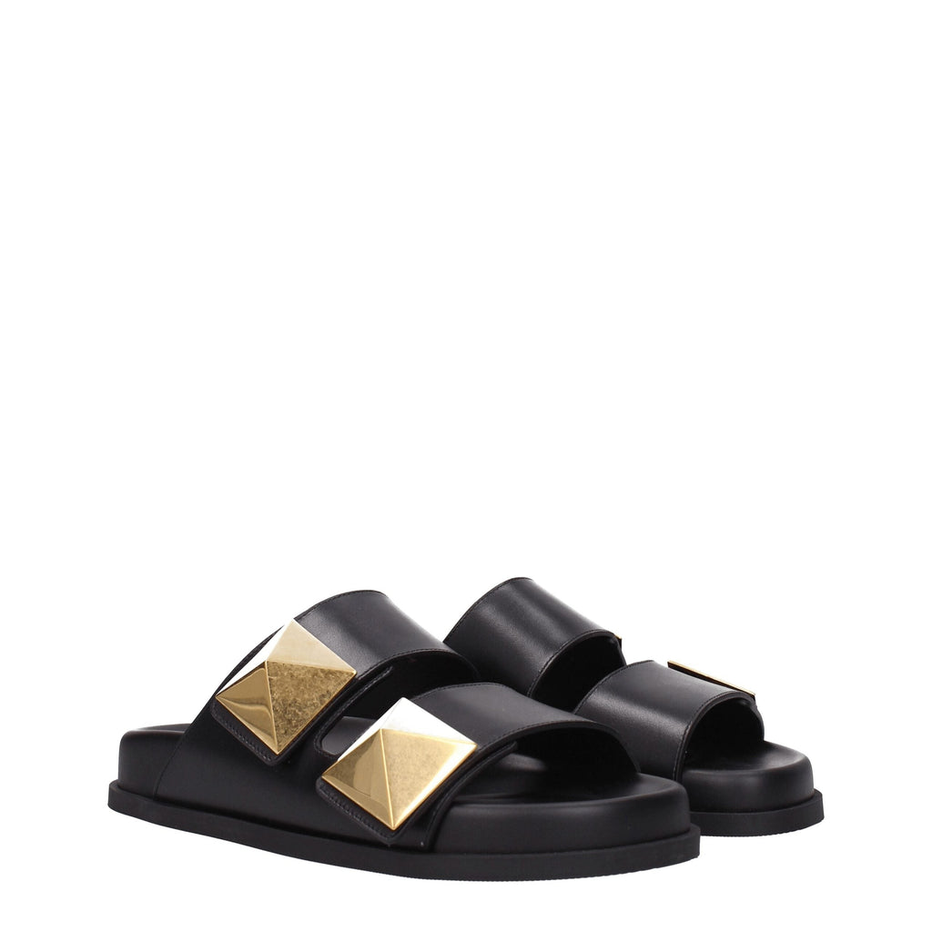 Valentino Garavani Black Leather Slippers Valentino Garavani