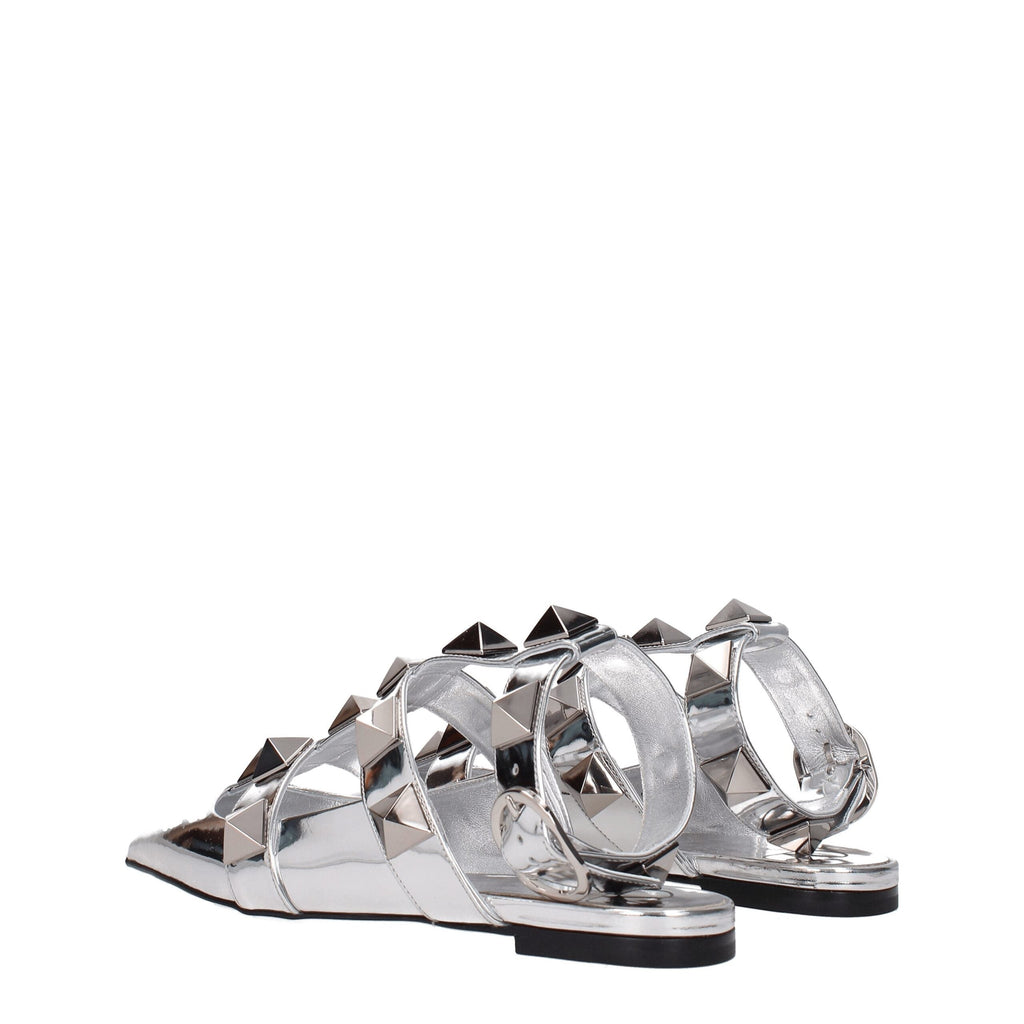 Valentino Garavani Gray Leather Flat Sandals Valentino Garavani