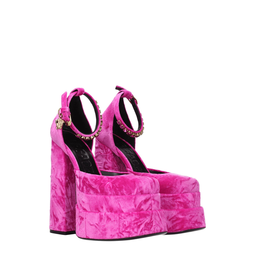 Versace Pink Velvet Platform Sandals - VELORIA - Thread of Generations