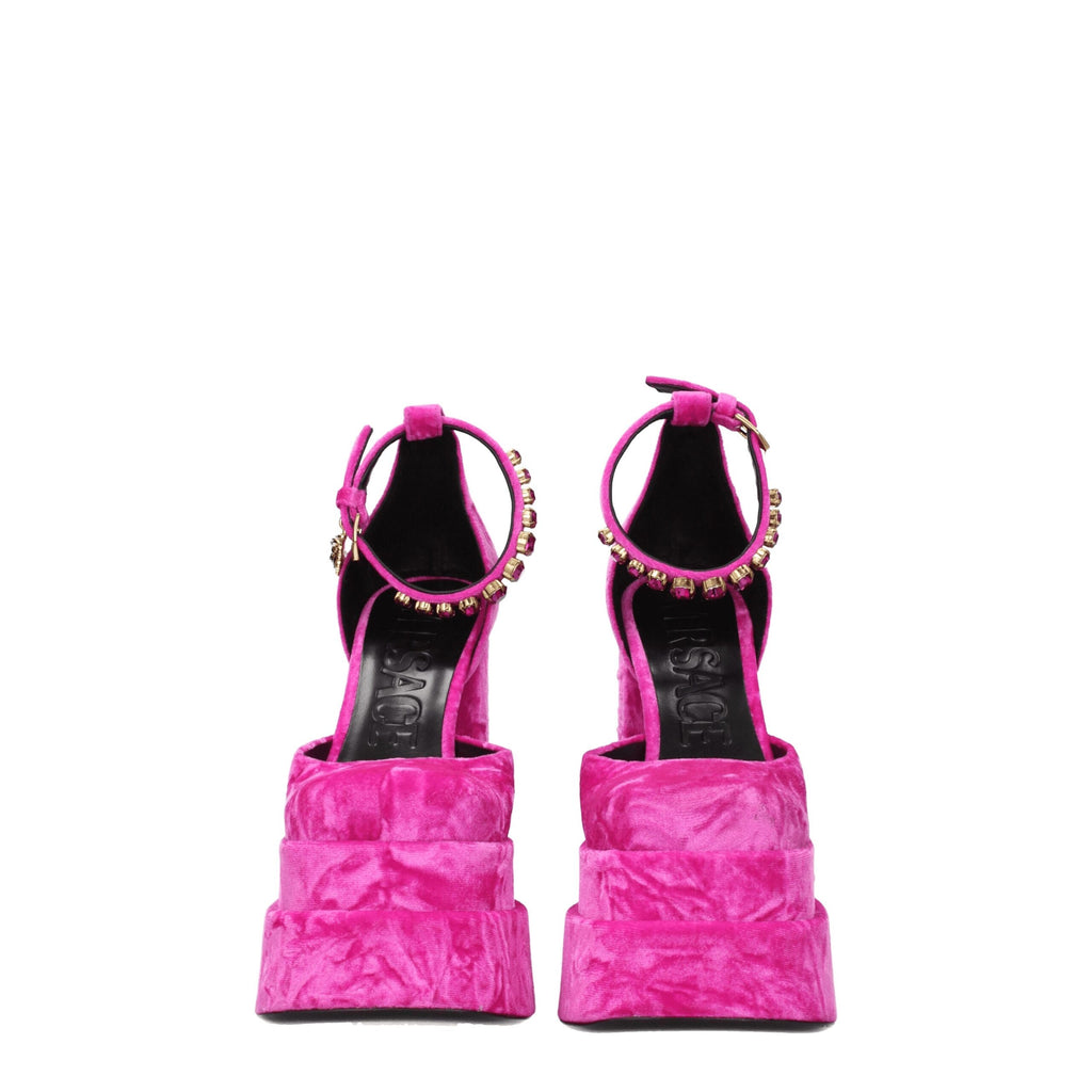 Versace Pink Velvet Platform Sandals - VELORIA - Thread of Generations