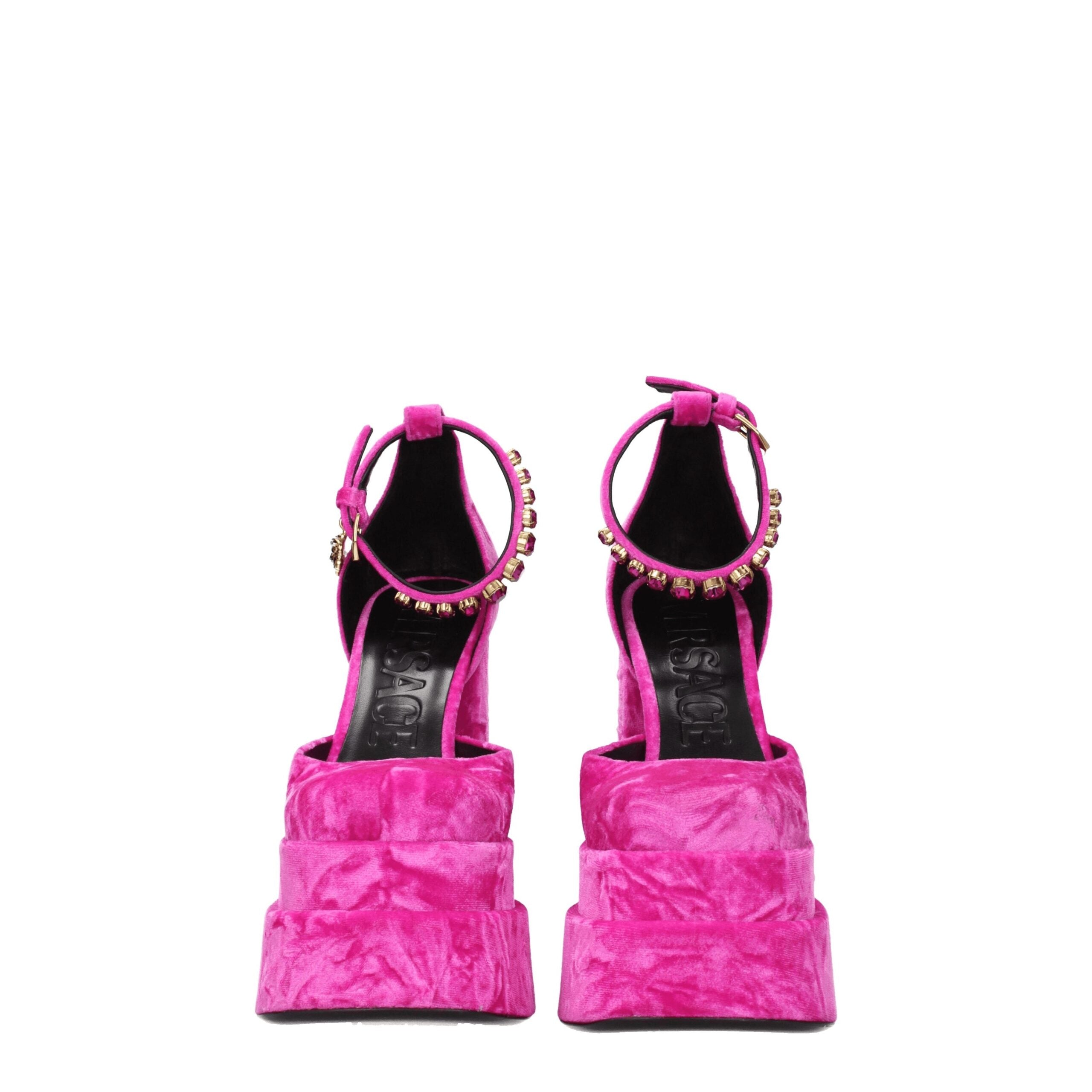 Versace Pink Velvet Platform Sandals - VELORIA - Thread of Generations