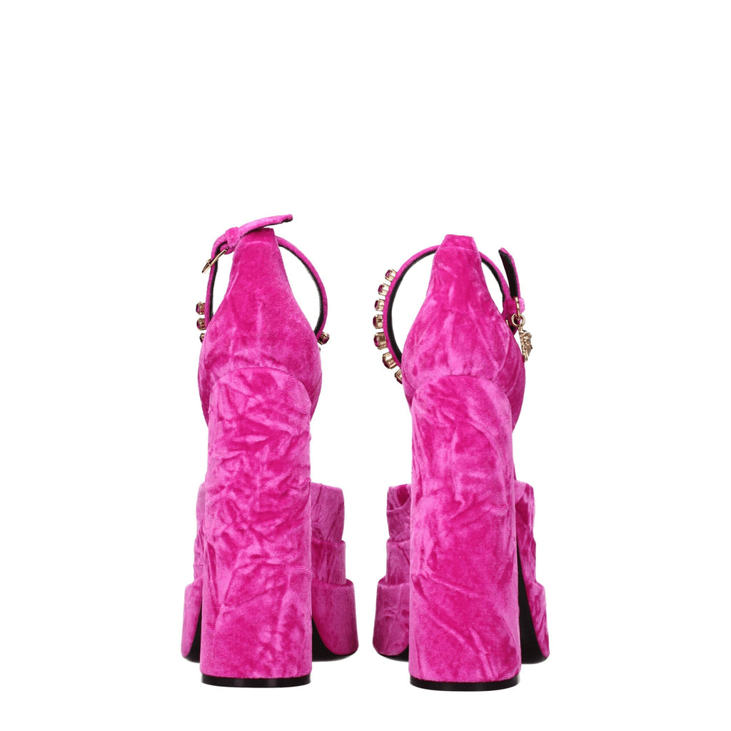 Versace Pink Velvet Platform Sandals - VELORIA - Thread of Generations