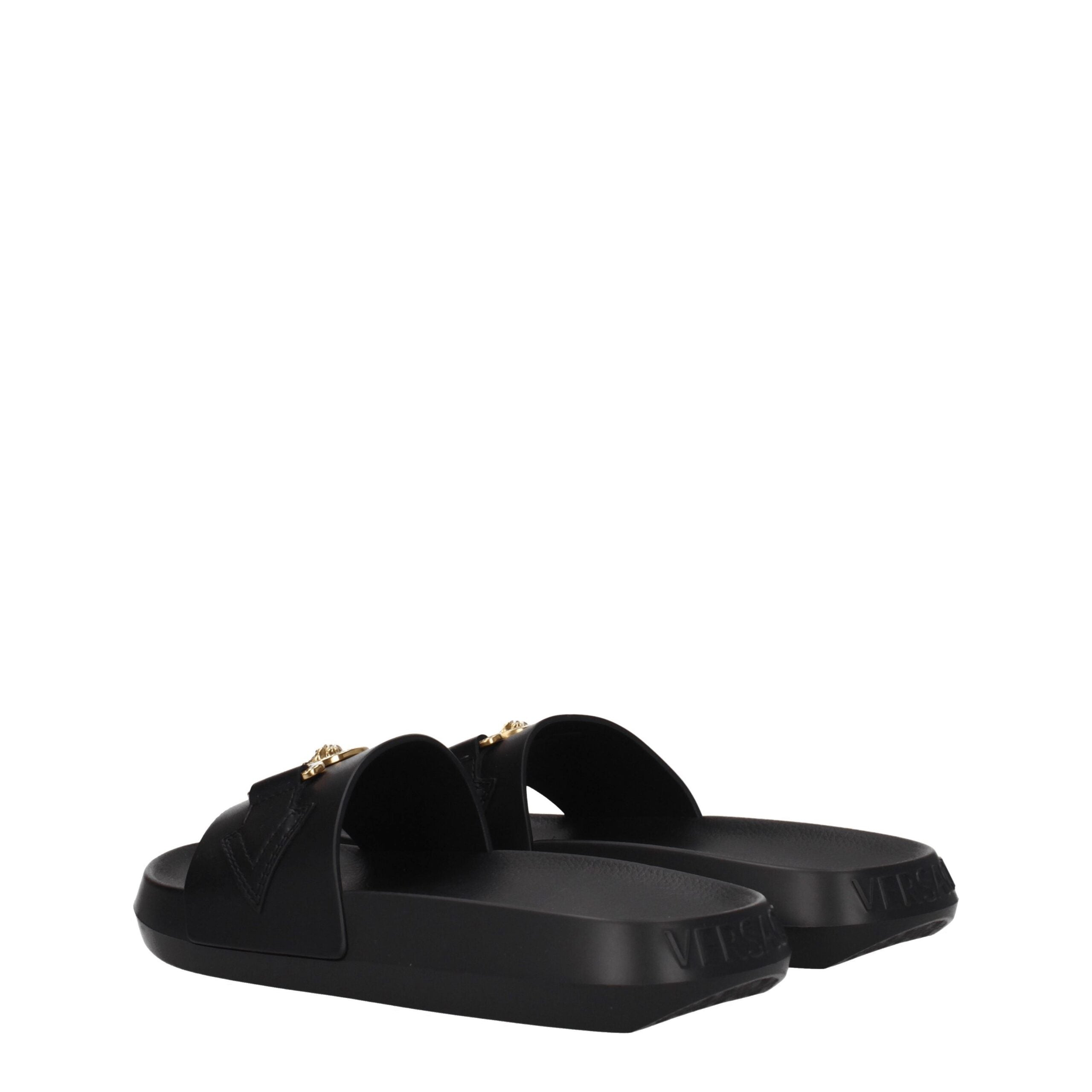 Versace Black Leather Slippers Versace
