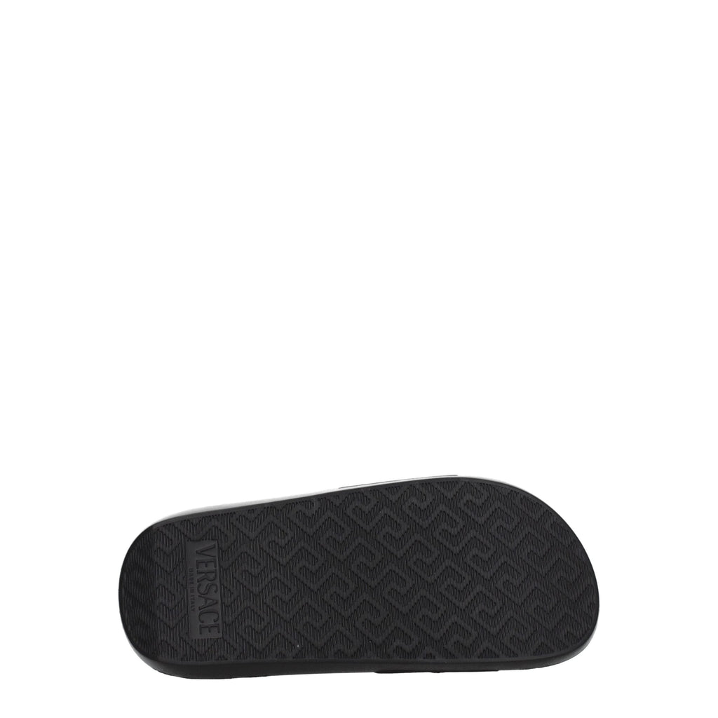 Versace Black Leather Slippers Versace