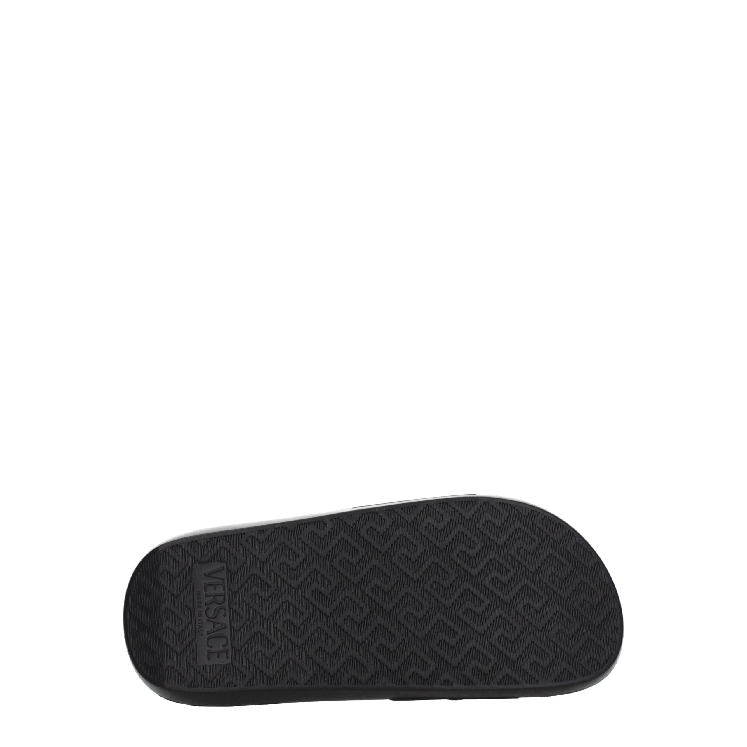 Versace Black Leather Slippers Versace