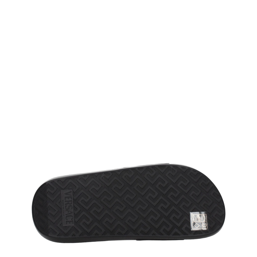 Versace Black Leather Slippers Versace