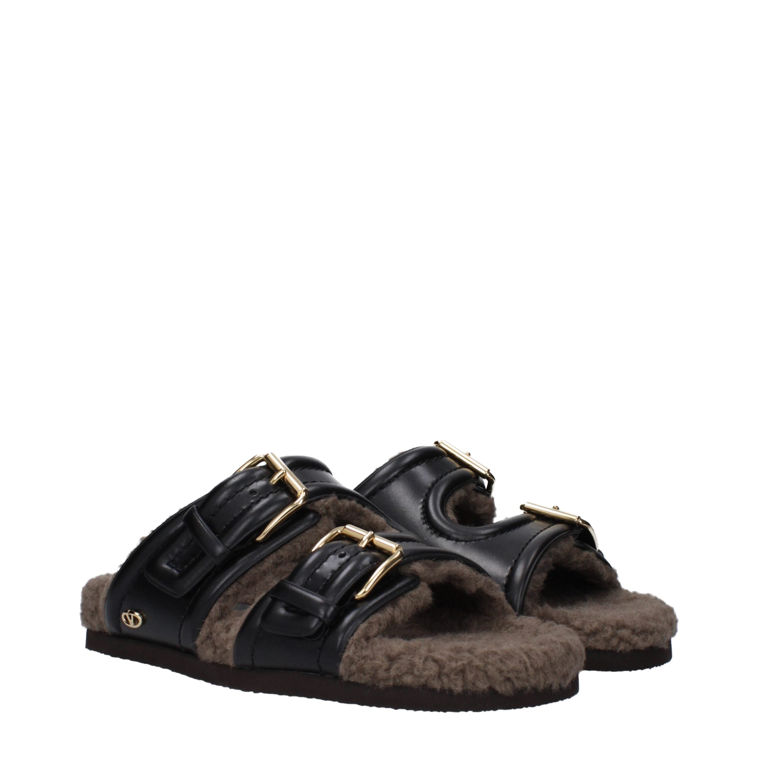 Valentino Garavani Black Leather Slippers Valentino Garavani