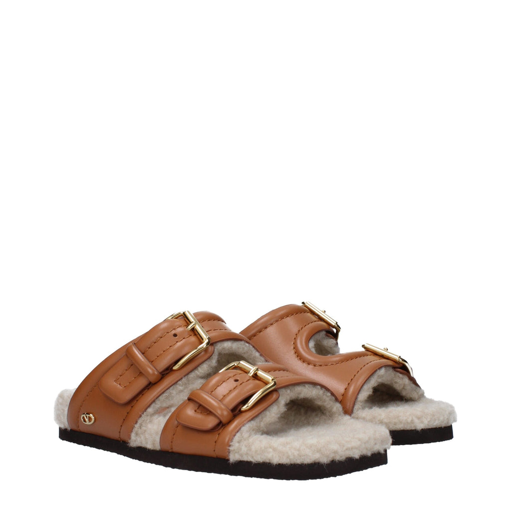 Valentino Garavani Brown Leather Slippers Valentino Garavani