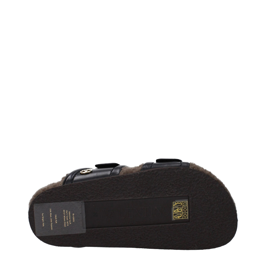 Valentino Garavani Black Leather Slippers Valentino Garavani