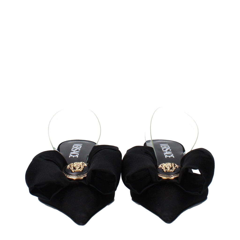 Versace Black Satin Flat Sandals Versace