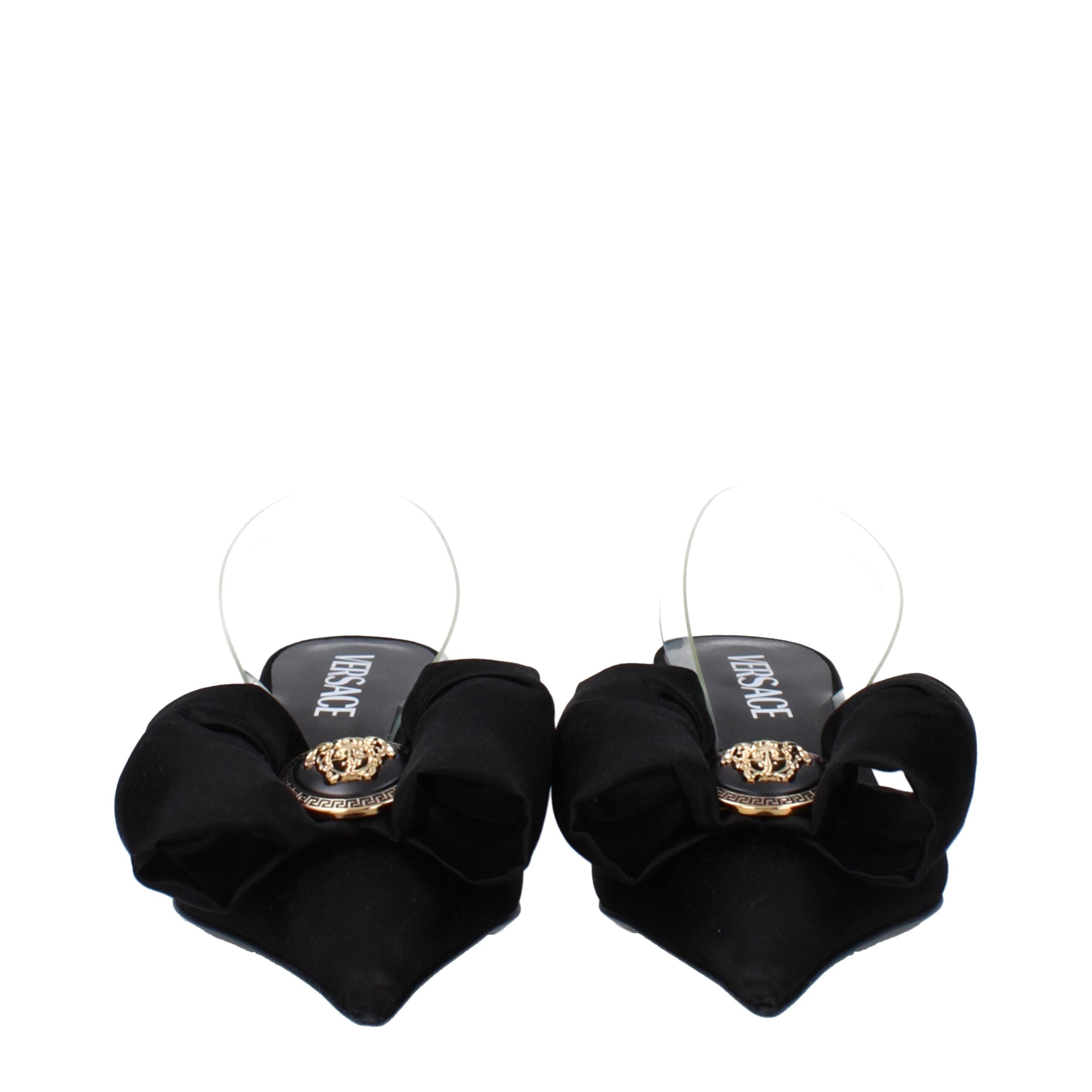 Versace Black Satin Flat Sandals Versace