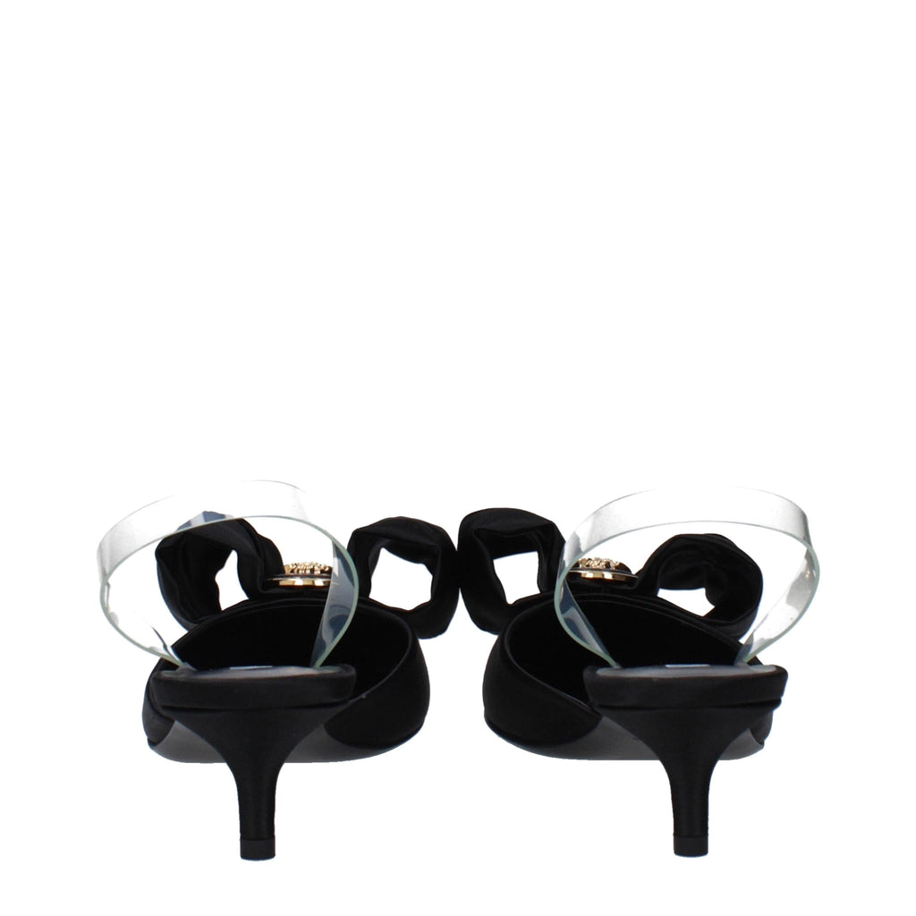Versace Black Satin Flat Sandals Versace