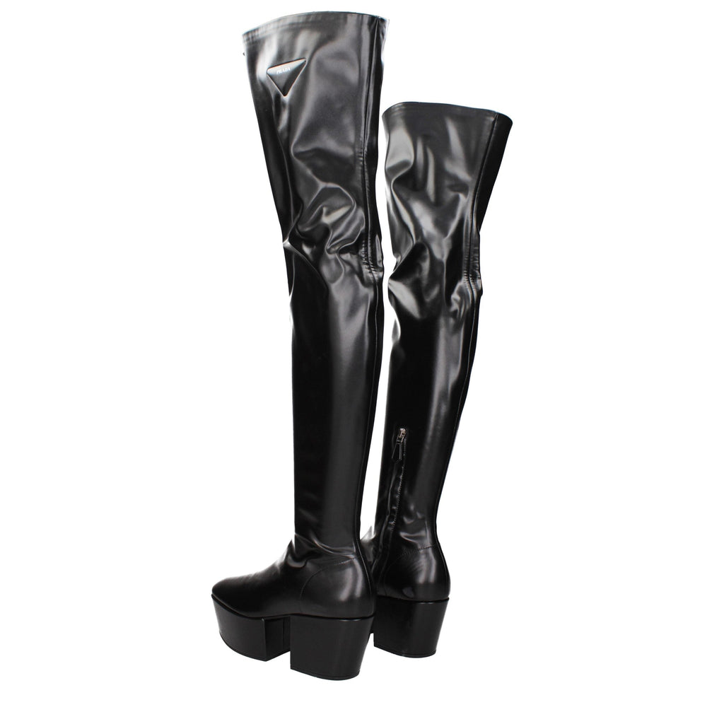 Prada Black Leather Over The Knee Prada