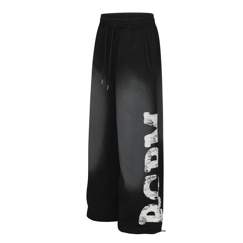 Style Oversized Letter Heavy Washed Distressed Sweatpants for Men and Women, Loose Casual Jazz Dance Wide Leg Pants eprolo