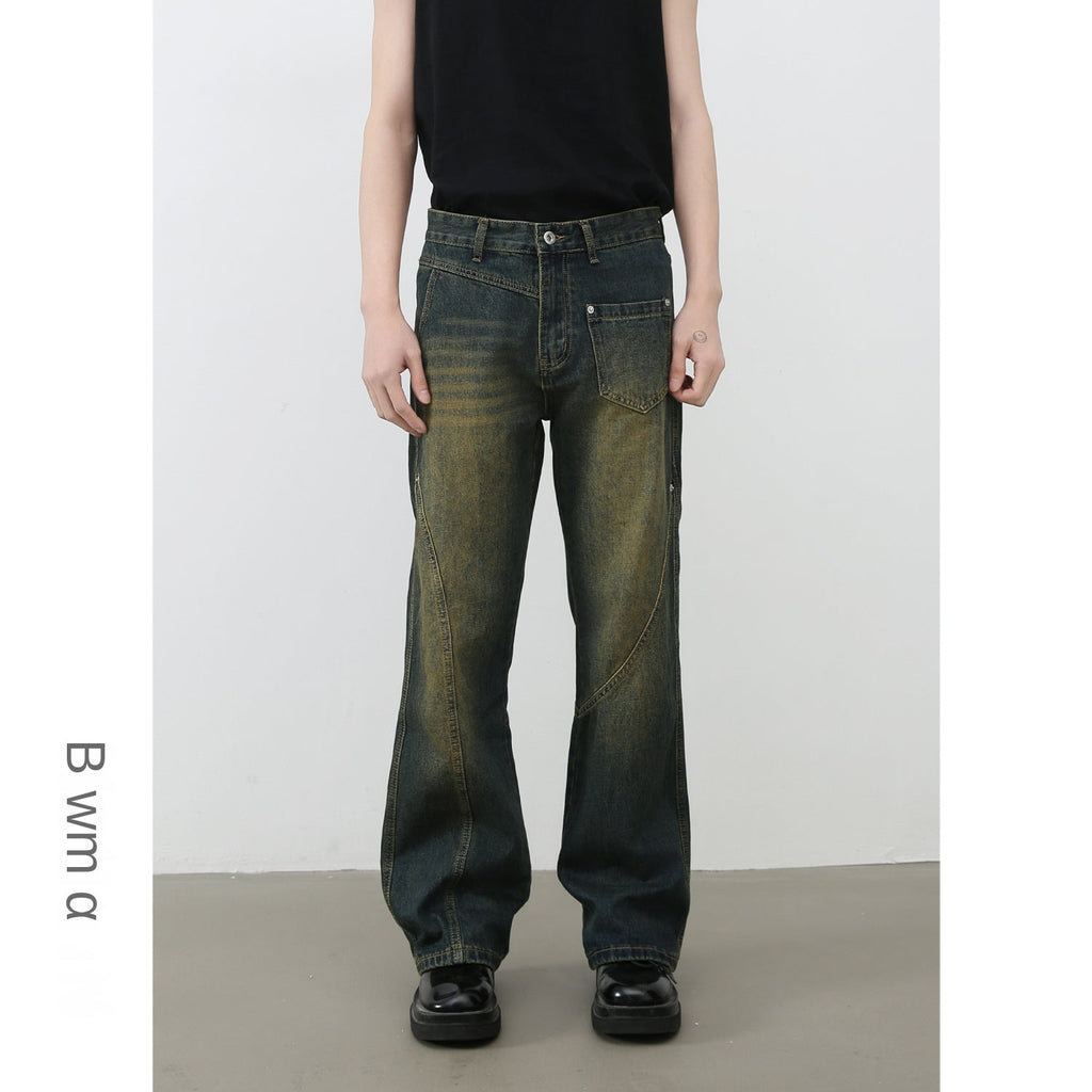 Nirben Denim | American Retro Vibe Water Washed Faded Slim Flared Jeans for Men, Slim Fit and Loose Style Trendy eprolo