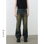 Nirben Denim | American Retro Vibe Water Washed Faded Slim Flared Jeans for Men, Slim Fit and Loose Style Trendy eprolo