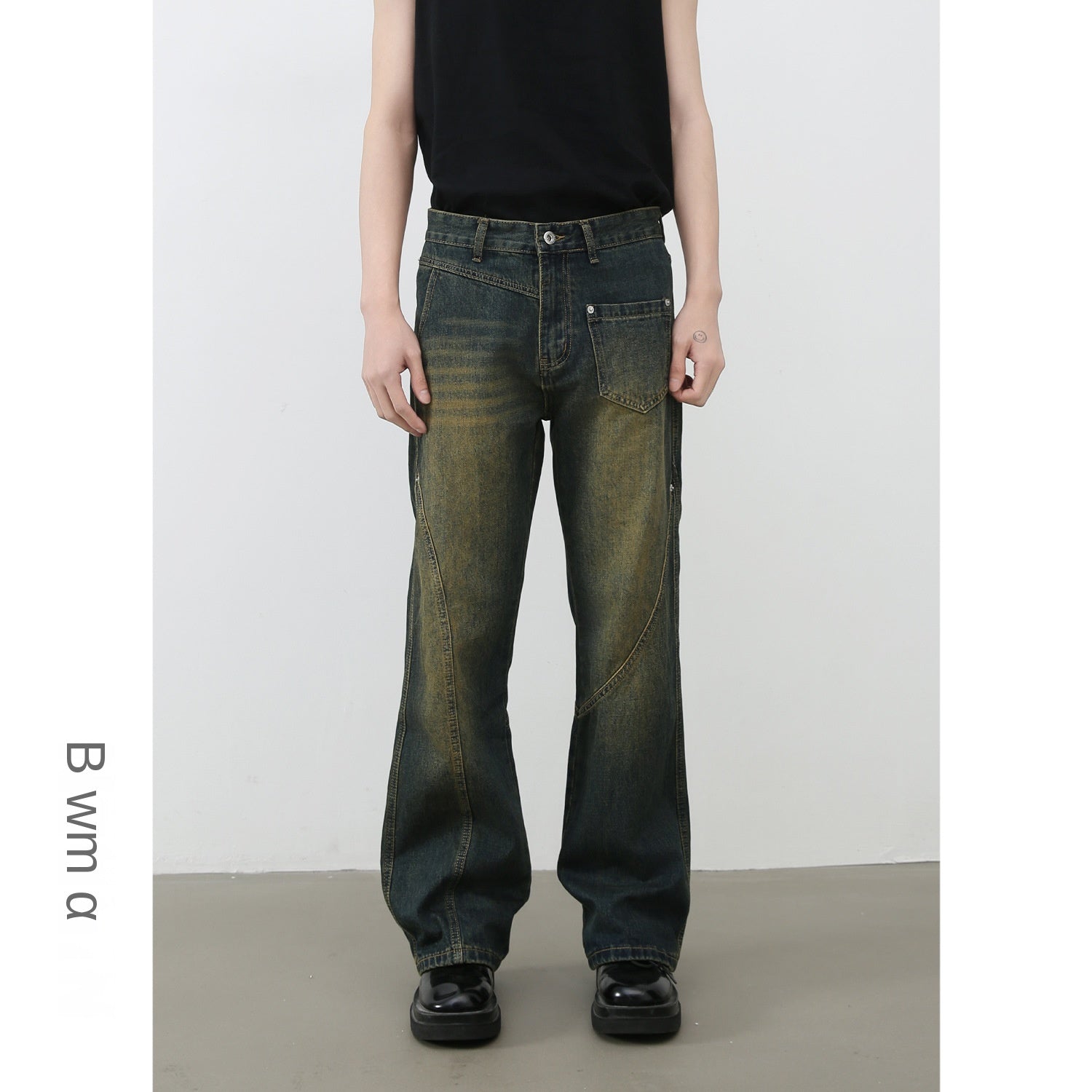 Nirben Denim | American Retro Vibe Water Washed Faded Slim Flared Jeans for Men, Slim Fit and Loose Style Trendy eprolo