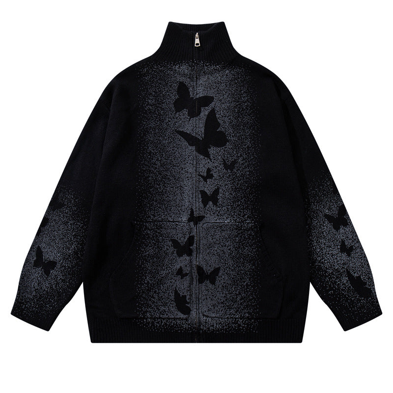 Butterfly Print Knit Sweater Coat for Men and Women, Loose Fit, Casual Chic Design eprolo