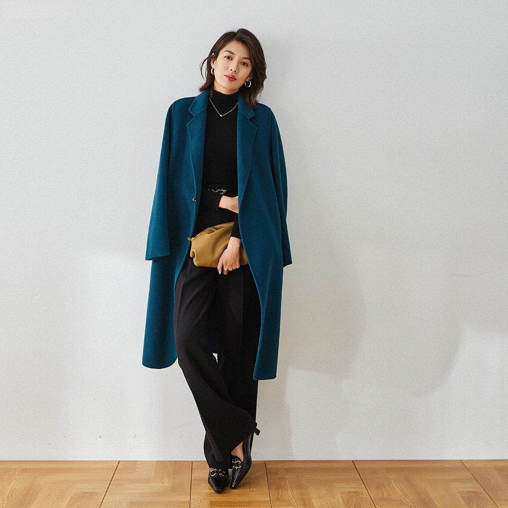 Autumn And Winter Straight Lapel Simple Belt Chain Long Reversible Wool Coat Wool Coat eprolo