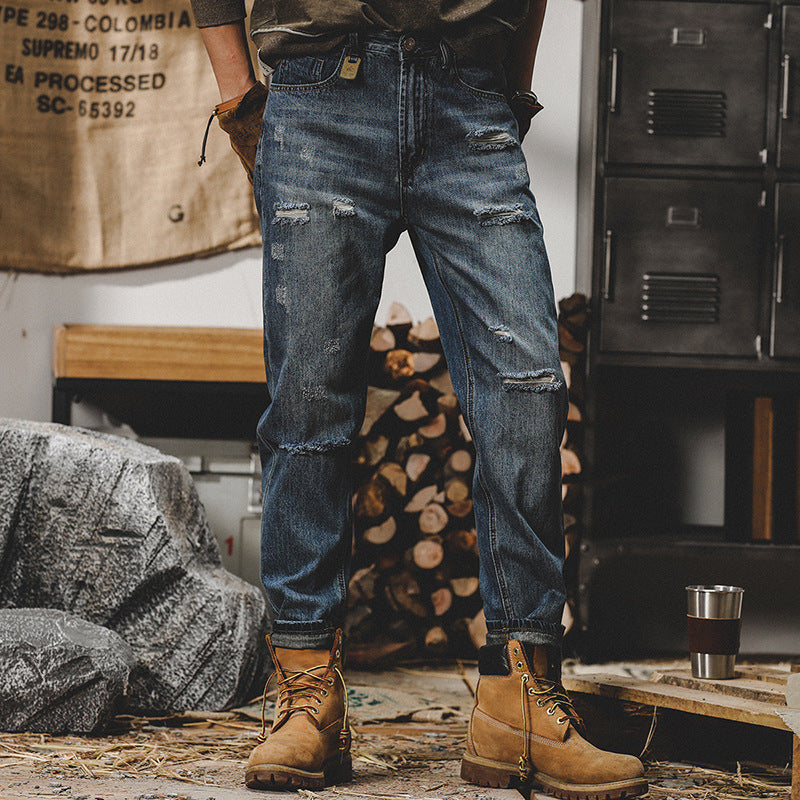American Retro Classic-inspired men's jeans with a modern fit and durable construction. The rich indigo wash and quality denim hold their shape through everyday wear, making them a versatile wardrobe essential. LittleYogaSocks