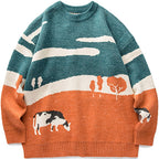 Men Cows Vintage Winter Warm Daily Knitwear Pullover Male Korean Fashions O-Neck Sweater Women Casual Harajuku Clothes eprolo