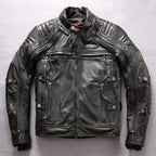 Men's Genuine Leather Stand Collar Slim Motorcycle Suit VELORIA - Thread of Generations